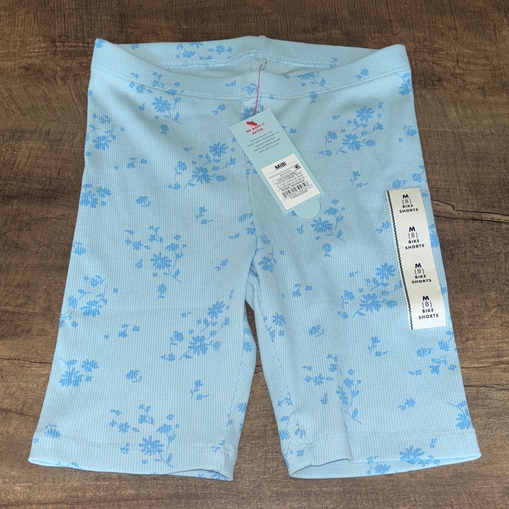 Cat & Jack Light Blue Floral Ribbed Biker Shorts (8) NWT